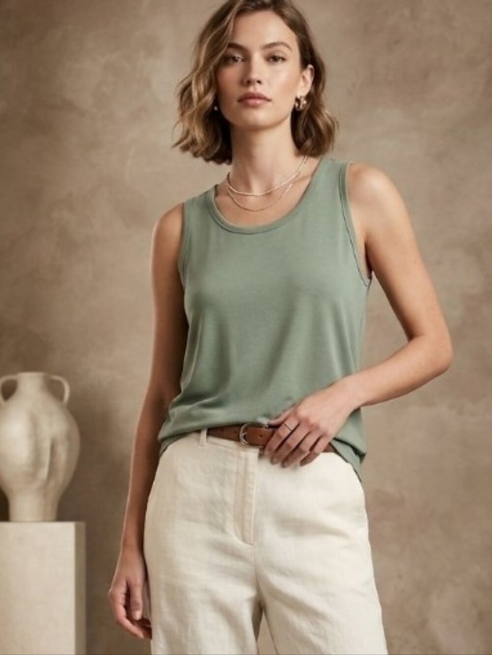 Old Navy Large Luxe Sage Green Tank Top shirt Layer Blouse Womens